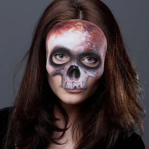 Realistic Skeleton Half Face Mask EVA Material Distressed Horror Blood Effect Halloween Party Cosplay Costume Prop