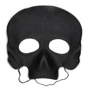 Realistic black EVA skull half-mask with textured fabric and elastic strap for Halloween
