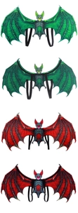 Front and back detail of bat wings with skeletal patterns in green and red colors