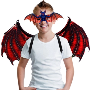 Kids bat costume set with red and black vampire wings and mask for carnival party