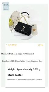 Detailed view of crocodile pattern faux leather bag with size and material specs