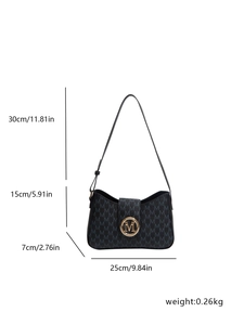 Sac à bandoulière monogramme élégant avec boucle M dorée et dimensions de taille