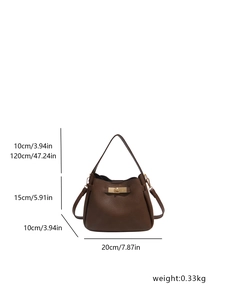 Sac à main marron en cuir litchi avec fermoir tournant doré et bandoulière, dim. 20x15cm