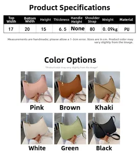 Detailed size chart and dimensions for the minimalist PU leather shoulder bag
