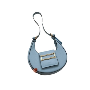 Fashionable light blue stone pattern crescent underarm bag with gold metal buckle