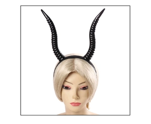 Detailed view of the black textured goat horns on the gothic Halloween headband