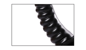 Detailed view of the textured black ram horn with realistic gothic ribbed patterns