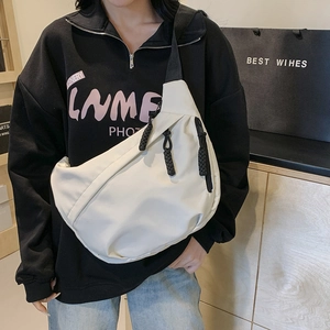 Fashionable off-white large capacity nylon crossbody bag with multi-zipper pockets for women