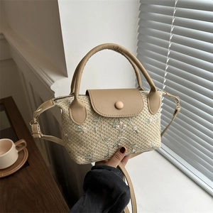 Elegant Straw Woven Handbag Floral Embroidery Top Handle Crossbody Bag Vintage Casual Shoulder Bag Summer Beach For Women