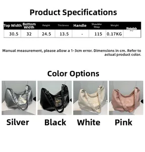 Detailed size chart and dimensions for the soft PU leather large capacity tote shoulder bag