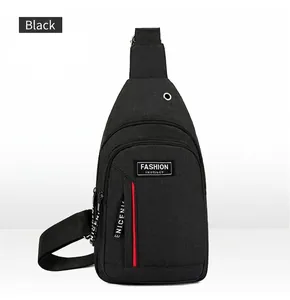 Casual Sling Bag Nylon Fabric Chest Pack With Headphone Hole Letter Patch Crossbody Bag For Outdoor Travel Sport