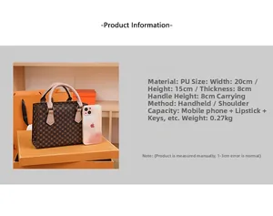 Detailed size view of retro plaid handbag measuring 20x15x8cm with premium PU material