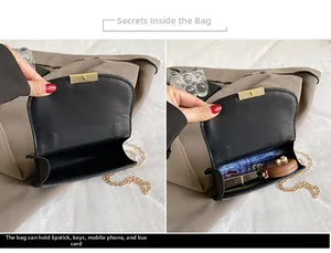 Detail of quilted leather handbag interior showing space for phone and keys