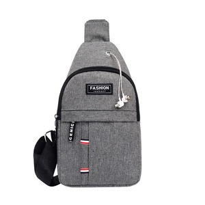 Grey oxford chest bag with adjustable strap and Fashion Instinct logo for outdoor travel