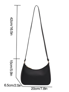 Tabella taglie dettagliata per borsa a mezzaluna nera minimalista con larghezza 20cm