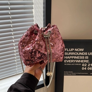 Sac Seau À Paillettes Pour Femmes Mini Sac À Bandoulière Avec Chaîne En Métal Décoration Künstliche Perles Sac De Soirée Brillant