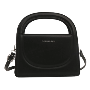 Minimalist black PU leather crossbody handbag with U-shaped embossing and silver logo