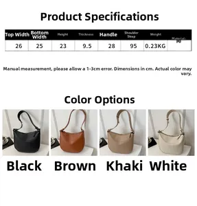 Size chart and dimensions for the minimalist PU leather dumpling style shoulder bag