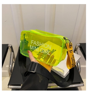 Mini borsa trasparente giallo neon con scritta Fashion Mini Girl e tracolla regolabile