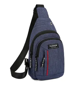 Waterproof dark blue oxford chest bag with earphone port and fashion red accents