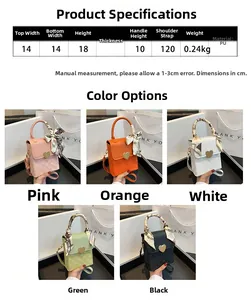 Detail view of mini checkered PU handbags with heart metal buckle in five vibrant colors