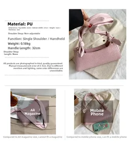 Pink crocodile pattern shoulder bag dimensions 27x14x5cm with size comparison view