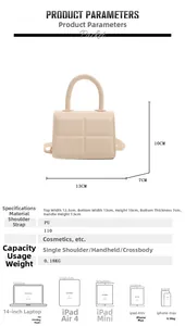 Detailed size specifications for the mini cream PU leather crossbody bag with grid pattern