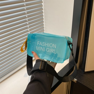 Borsa a Tracolla da Donna in PVC Trasparente Jelly Moda Stampa Lettere Piccola Borsa Quadrata Tracolla Regolabile Street Trendy