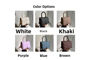 Quilted mini handbags displayed in white black khaki purple blue and brown options