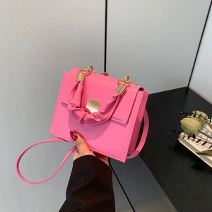 Women PU Leather Square Shoulder Crossbody Bag With Ruched Handle Gold Hardware Square Buckle Fashion Streetwear Handbag