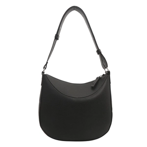 Classic black litchi pattern leather hobo bag with adjustable strap and silver rings
