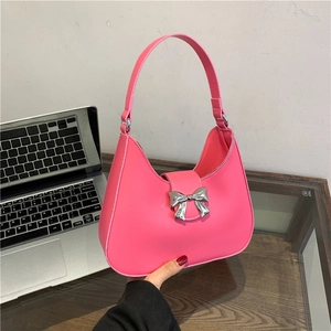 Borsa a Tracolla Hobo da Donna in Pelle PU Minimalista Con Fiocco in Metallo Elegante Borsa Sottobraccio Moda Per Tutti I Giorni