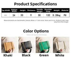 Detailed size guide for crocodile pattern PU leather shoulder bag with chain strap