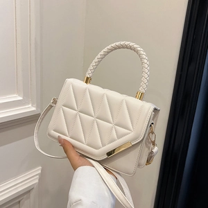 Damen Gesteppte Geometrische Umhängetasche PU Leder Kleine Quadratische Handtasche Mit Geflochtenem Griff Crossbody Tasche