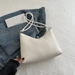 White woven leather hobo shoulder bag with a minimalist large capacity design for women