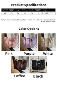 Detailed dimensions and color palette of the popcorn fabric tote bag for women