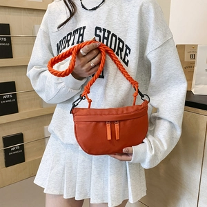 Chic orange nylon crescent crossbody bag with thick braided rope strap for casual daily use