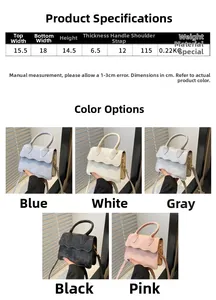 Detailed size chart and multi-color options for trendy wave-flap crossbody bags