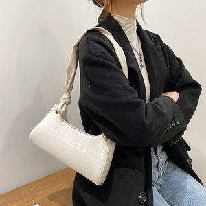 Ivory white crocodile pattern underarm bag with knotted strap for women on shoulder