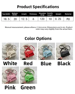 Size chart and color display for minimalist flap crossbody bags in PU leather