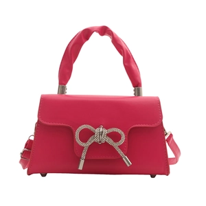 Fuchsia Kunstleder-Handtasche mit Strass-Schleife und plissiertem Griff Crossbody