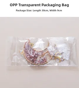 Detail view of handmade tree of life moon pendant in a 30cm x 9cm OPP packaging bag
