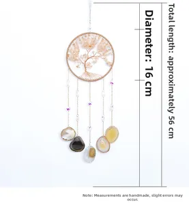 Citrine tree of life dream catcher with agate slices, diameter 16cm and length 56cm