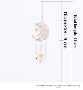 Pink crystal Tree of Life moon suncatcher with butterfly charm and teardrop pendant