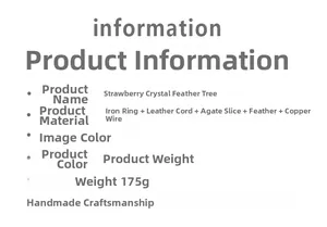 Detailed technical specifications for handmade strawberry crystal tree with feathers