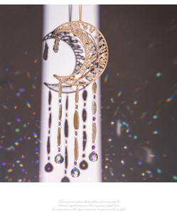 Detailed moon shaped citrine suncatcher with agate slice and crystal prism pendants