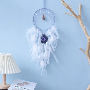 Acchiappasogni in Fetta di Agata Viola Fatto a Mano Con Piume Bianche Decorazione da Parete Bohemienne Regalo di Compleanno Romantico