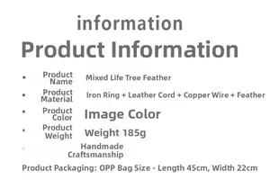 Detailed technical specifications for the handmade Tree of Life feather wind chime hanging