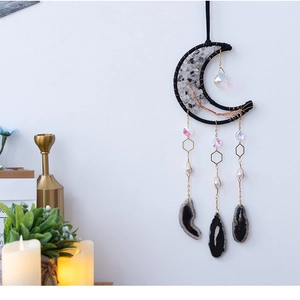 Bohemian moon shape wall hanging with crystal tree of life design for home decor