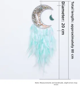 Moon-shaped dream catcher with tree of life and feathers, size details 20cm x 80cm